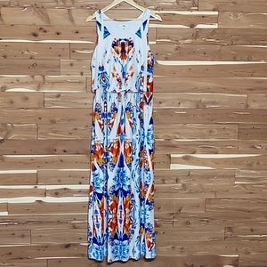 CATO Dress, Size L, White with Blue, Red, & Orange Tie-Dye Design